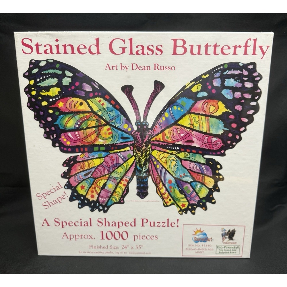 Stained Glass Butterfly 1000 Pieces Shaped Jigsaw Puzzle Dean Russo Sunsout